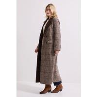 Dorothy Perkins Women's Check Contrast Midi Coat in Brown | Size: 18