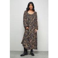 Warehouse Women's Chiffon Tie Front Volume Midi Smock Dress in Leopard | Size: 10