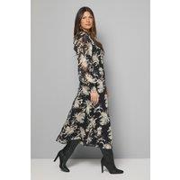 Wallis Women's Black Floral Burn Out Shirred Midaxi Dress | Size: 14