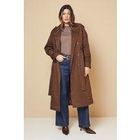 Wallis Women's Padded Belted Trench Coat in Chocolate | Size: 18