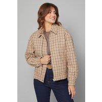 Wallis Women's Check Zip Through Bomber Jacket in Brown | Size: 12