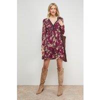 Oasis Women's Printed Statement Shoulder Ruched Body Mini Dress in Floral | Size: 12