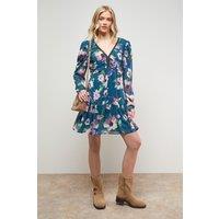 Oasis Women's Printed Statement Shoulder Ruched Body Mini Dress | Size: 8