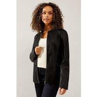 Wallis Women's Black Faux Leather Stitch Detail Jacket | Size: 8
