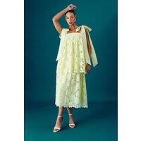 Coast Women's Muse Lace Tie Shoulder Tiered Midi Wedding Guest Dress in Yellow | Size: 8