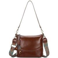 Leather Village Women's Rivier Real Leather Crossbody Shoulder Bag With Canvas Strap in Brown