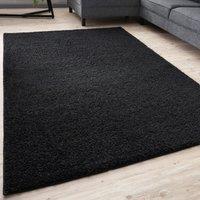 THE RUGS Black Plain Soft High Pile Shaggy Rugs & Runners Living Room Bedroom | Size: 160 cm x 230 cm