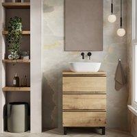 Banyetti Vatilla 600mm Floorstanding Vanity with Matching Worktop - Ostippo Oak in Light Oak