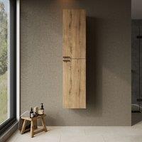 Banyetti Celtic 1500mm Wall Hung Tall Cabinet with Matt Black Handles - Ostippo Oak in Light Oak