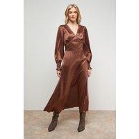 Oasis Women's Jacquard Satin Midi Dress in Chocolate | Size: 12