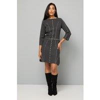 Wallis Women's Petite Stud Knit Jumper Dress in Dark Grey | Size: Large