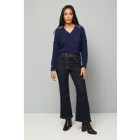 Wallis Women's Petite Cable Embellished Polo Collar Jumper in Navy | Size: Medium