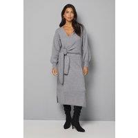 Wallis Women's Slouchy Wrap Knitted Midi Dress in Grey Marl | Size: Small