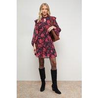 Oasis Women's Printed Ruched High Neck Mini Fit & Flare Dress in Floral | Size: 12