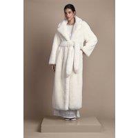 Coast Women's Ivory Occasion Belted Longline Faux Fur Coat | Size: 10