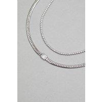 Inicio Women's Silver Plated Recycled Cobra Double Chain & Cubic Zirconia Necklace - Gift Pouch