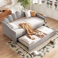 Matteo Upholstered Bed, 3FT Single Bed Bottom With Trundle Bed in Grey | Size: Single Fitted