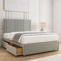 BSSPOKE Monaco Velvet Divan Bed Set 24Headboard 2Drawers Same Side & Mattress in Silver | Size: King