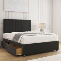 BSSPOKE Monaco Velvet Divan Bed Set 24Headboard 2Drawers Same Side & Mattress in Black | Size: Double