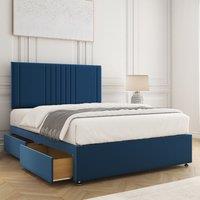 BSSPOKE Monaco Velvet Divan Bed Set 24Headboard 2Drawers Same Side & Mattress in Blue | Size: Double
