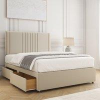 BSSPOKE Monaco Velvet Divan Bed Set 24Headboard 2Drawers Same Side & Mattress in Cream | Size: Single