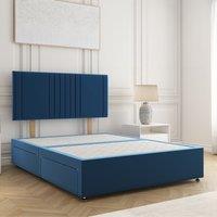 BSSPOKE Monaco Plush Velvet Divan Bed 24 Headboard 4 Drawers & No Mattress in Blue | Size: Double