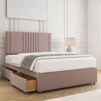 BSSPOKE Monaco Velvet Plush Divan Bed with 24Headboard 4 Drawers & Mattress in Pink | Size: Double