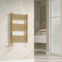 Banyetti Aureli Brushed Brass Electric Ladder Towel Rail Radiator -800mm x 500mm in Gold | Size: 800mm x 500mm