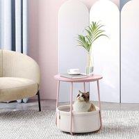 VASAGLE Round End Table Fabric Basket Spacious Modern Bedside Living Room in Pale Pink