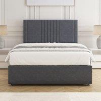 BSSPOKE Monaco Velvet Plush Divan Bed Set 24 Headboard & Mattress No Drawers in Charcoal | Size: Small Double