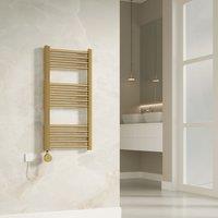 Banyetti Aureli Brushed Brass Electric Ladder Towel Rail Radiator - 800mm x 400mm in Gold