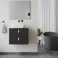 Banyetti Invicta 600mm Wall Hung Vanity with Matching Worktop - Matt Black