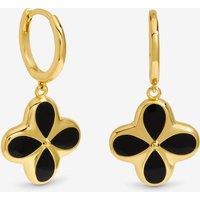 Inicio Women's Gold Plated & Jet Enamel Clover Earrings - Gift Pouch