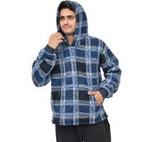 Smart Living Men's Luxury Check Fleece Teddy Borg Hoodie for Ultimate Comfort in Navy | Size: Small
