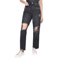 Smart Living Women's Casual Style High-Waisted Torn Hem Rip Mom Jeans in Black | Size: 8
