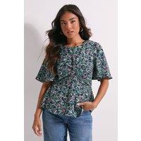 Dorothy Perkins Women's Petite Ditsy Twist Front Angel Sleeve Top in Floral | Size: 6