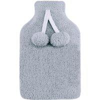 Smart Living Soft Hot Water Bottle with Pompom Fleece Cover - 23x35cm in Grey | Size: 23x35 cm