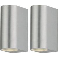 First Choice Lighting Set of 2 Drayton - Brushed Aluminium Outdoor Twin Wall Lights in Silver