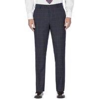 Blue With Brown Overcheck Flat Front Slim Fit Ivy League Suit Trouser