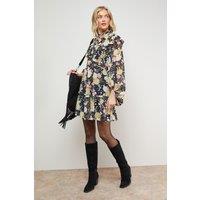 Oasis Women's Printed Ruched High Neck Mini Fit & Flare Dress | Size: 8