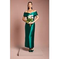 Coast Women's Twill Bardot Pleat Detail Column Detail Maxi Bridesmaid Dress in Emerald | Size: 16