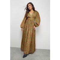 Warehouse Women's Petite Premium Satin Open Back Maxi Dress in Olive | Size: 6