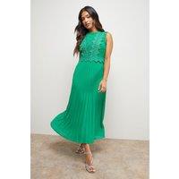 Oasis Women's Petite Lace Pleated Sleeveless Midi Dress in Green | Size: 10