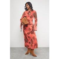 Warehouse Women's Georgette Tie Front Keyhole Tie Cuff Midi Dress in Red | Size: 8