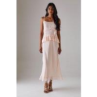 Warehouse Women's Satin Strappy Seam Detail Peplum Midi Dress in Soft Pink | Size: 12