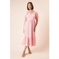 Dorothy Perkins Women's Broderie Button Front Midi Dress in Pink | Size: 14