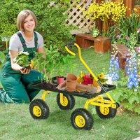 OUTSUNNY Trolley Cart with Pneumatic Wheels & Rotating Handle, Yellow