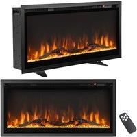 Costway 36 Inch Electric c Wall-Mounted Recessed Freestanding Fireplace in Black