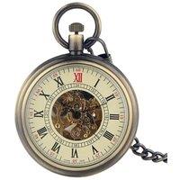 TruClothing Mechanical Skeleton Open Face Antique Pocket Watch With Chain in Bronze
