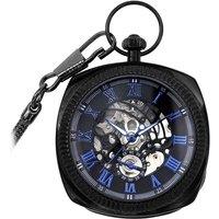 TruClothing Mechanical Skeleton Open Face Square Pocket Watch With Chain in Blue